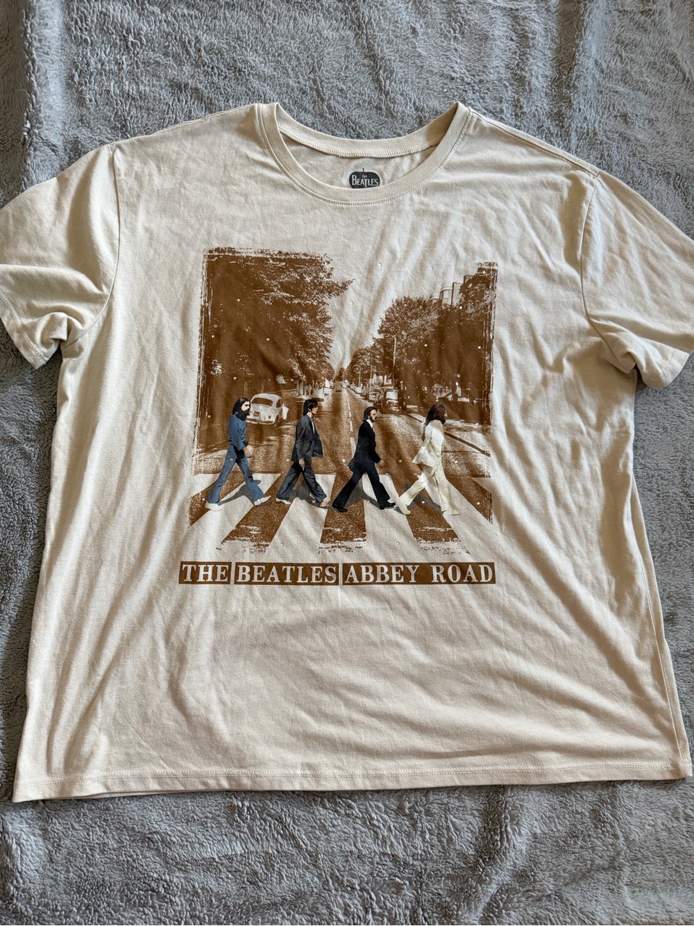The Beatles Abbey Road Rhinestone Graphic Tee XL 16-18 Cream Band Shirt